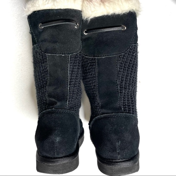 Bass Fargo Black Suede Knit Winter Boots Faux Fur Tassel Size 7 - Picture 4 of 12